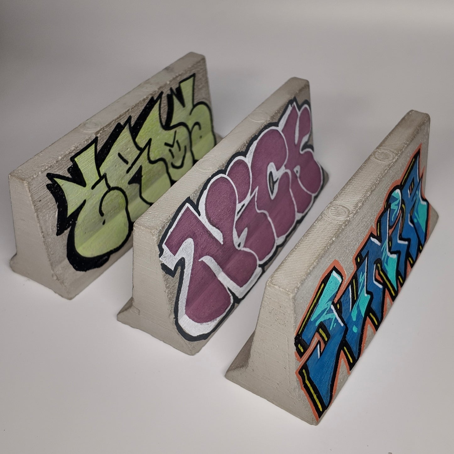 Graffiti traffic barrier / Cement fingerboard jersey barrier / K-rail / Custom names