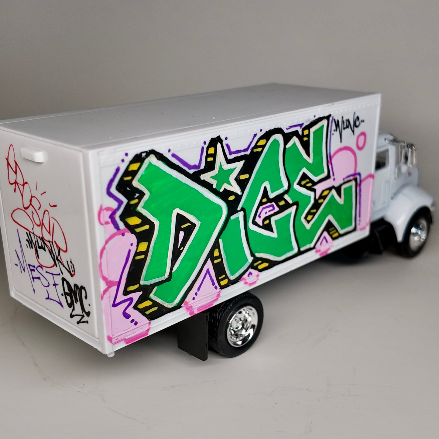 Custom Graffiti Box Truck – Hand-Painted Diecast Truck – Marker Holder